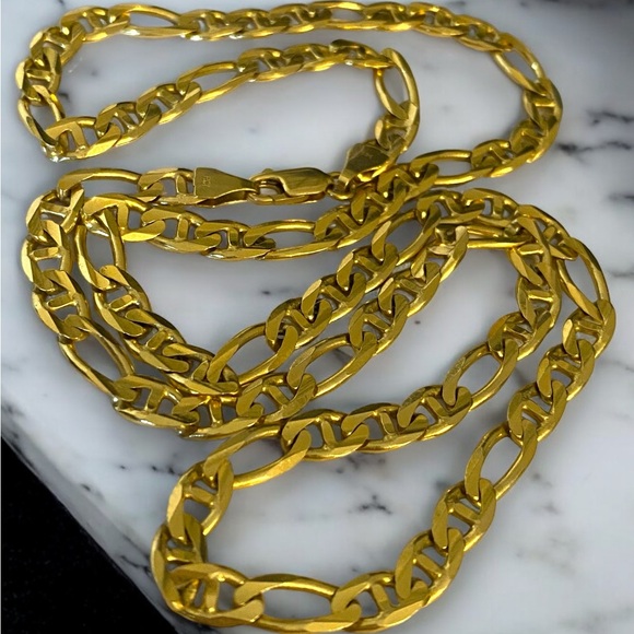 Estate 14k Yellow Italian SOLID Gold 24” Long Wide FIGARO